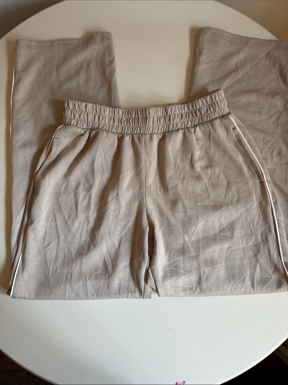 Better Together Cozy Elastic-Waist Beige Athletic Pants